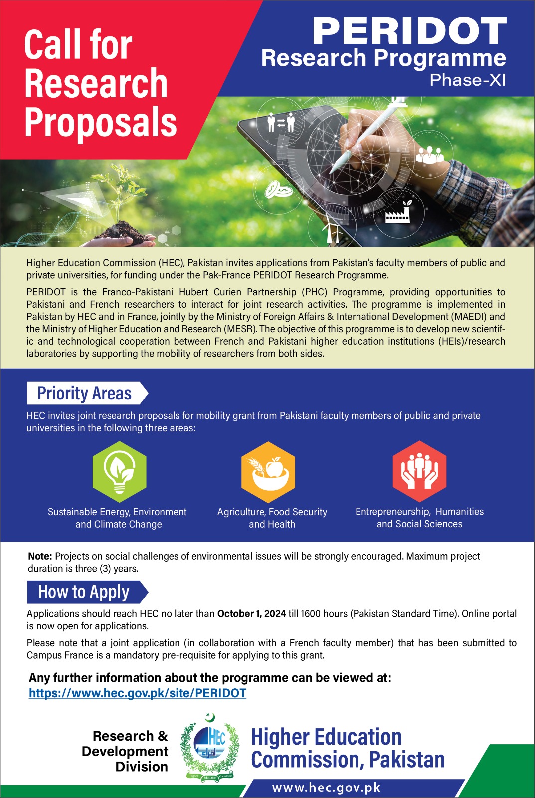 HEC Pakistan is Offering PERIDOT Research Grant